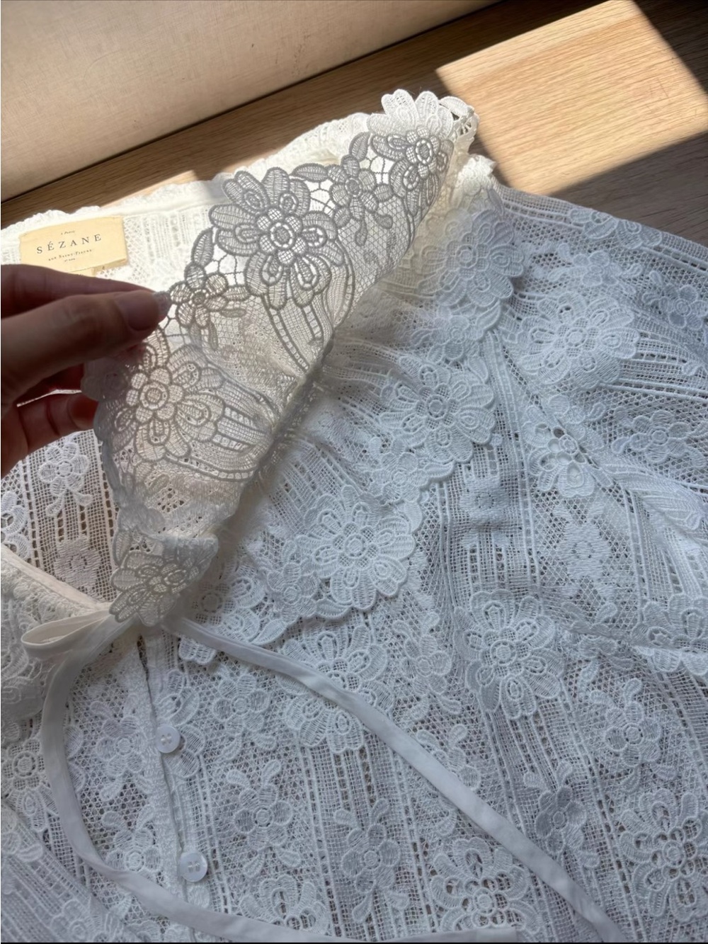 SEZANE MARIELE SHIRT Lace Ruffle V-Neck Blouse, S M L - Picture 7 of 8